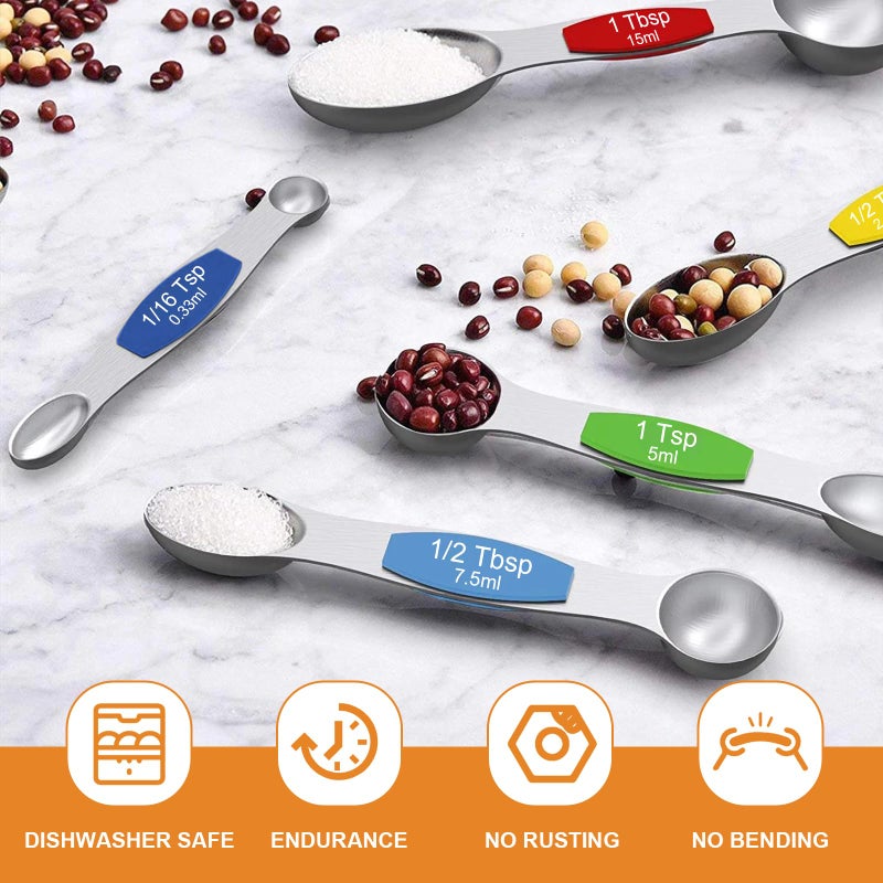 Wildone 14 Piece Stainless Steel measuring spoons Set, Including 8 Double Sided Magnetic, 1 Leveler and 5 Mini, for Dry and Liquid Ingredients, Fits in Spice Jar - Image 5